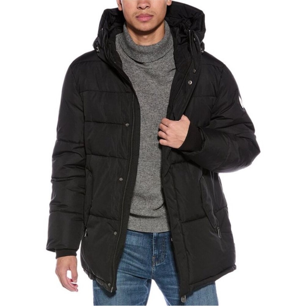 Noize Noah Black Hooded Quilted Puffer Jacket Large L